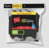 Hanes Men’s 20-Pair Lightweight Comfort Ankle Socks (Black) $9.74