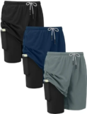 HovSiyla Men’s 2-in-1 Running Shorts with Liner and Zipper Pocket – 3 Pack for $14.49