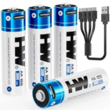 HW 4-Pack 3600mWh Rechargeable AA Lithium Batteries with USB-C Fast Charging for $9.49