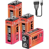 4-Pack 9V 1400mAh Rechargeable Lithium Batteries for $11.99