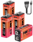 4-Pack HW 9V 1400mAh USB-C Rechargeable Lithium Batteries for $13