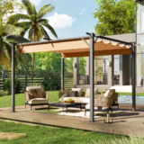 12 ft. x 10 ft. Outdoor Metal Pergola with Retractable Canopy for $199.99