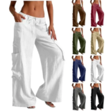 Linen Drawstring Elastic Waist Baggy Wide Leg Pants for $12.99