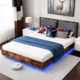 LUCKLIFE Queen Floating Bed Frame with RGB Lights for $81
