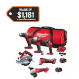 Milwaukee M18 6-Tool Combo Kit with 2 Batteries – $449.00