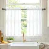 NICETOWN 2-Panel Privacy Sheer Cafe Curtains (Pure White, 26″W x 30″L) $12