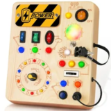OAKJAR Wooden Toddler Busy Board with LED Lights & Switches for $9.99