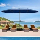 Olilawn 15ft Aluminum Crank Patio Umbrella with Base – Navy Blue for $79.99
