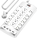 POWSAV 18-Outlet Surge Protector with USB Ports for $15