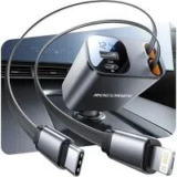 Rocoren 4-in-1 Retractable Car Charger with USB-C and Lightning Cable for $9.99