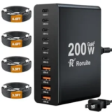 Roruite 10-Port 200W USB-C Charger Block with 4 Cables – $22