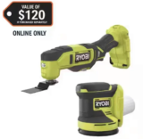 RYOBI ONE+ 18V Cordless 2-Tool Combo Kit (Multi-Tool & 5″ Random Orbit Sander) – $55.20 (Save $83.77)