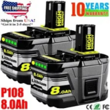 RYOBI 18V 8.0Ah P108 High Capacity Battery (2-Pack) – $31.97