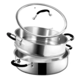 5-Quart Slottet Tri-Ply Clad Stainless Steel Deep Saute Pan with Steamer and Lid for $25