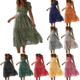 Square Neck Floral Smocked Midi Dress for $11.99