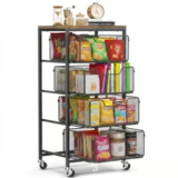 Sunally Rolling Cart with Metal Mesh Drawers & Wooden Top for $32