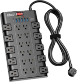 SUPERDANNY Surge Protector Power Strip with 12 Outlets and 4 USB Ports for $19.99