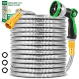 Toolasin 50′ Stainless Steel Water Hose with 10-Function Nozzle for $16