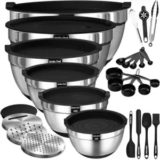 Umite Chef 26-Piece Stainless Steel Mixing Bowl Set with Lids & Graters – $34