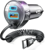 Lisen 65W USB-C / USB-A Car Charger with 48″ Coiled Cable for $7.99