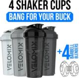 [Amazon US, 63% OFF] VELOMIX 4 Pack 28 oz Protein Shaker Bottles for Protein Mixes + 4x Wire Whisk – $9.99