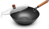 Vividcookware 12.6″ Carbon Steel Wok Pan with Glass Lid for $20