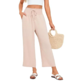 Wide Leg Palazzo Pants for Women – Casual Smocked High Waisted Flowy Cropped Trousers for $9.99
