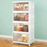 Wise Oannes 4-Tier 23QT Stackable Storage Bin Set with Lids & Wheels (White) – $25