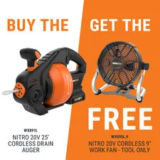 Worx Nitro WX891L 20V Cordless Drain Auger with FREE WX095L.9 – $124.99