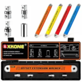 XKONE Offset Extension Wrench Set with Square Drive Adapters & 1/4″ Socket – $13
