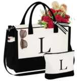 YOOLIFE Initial Canvas Tote and Makeup Bag Set for $11