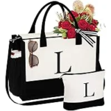 YOOLIFE Initial Canvas Tote Bag & Makeup Bag Set – $10.99 ($29.99 Original)
