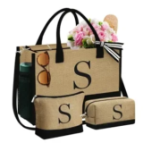YOOLIFE Initial Jute Tote Bag & 2 Makeup Bags Set for $13